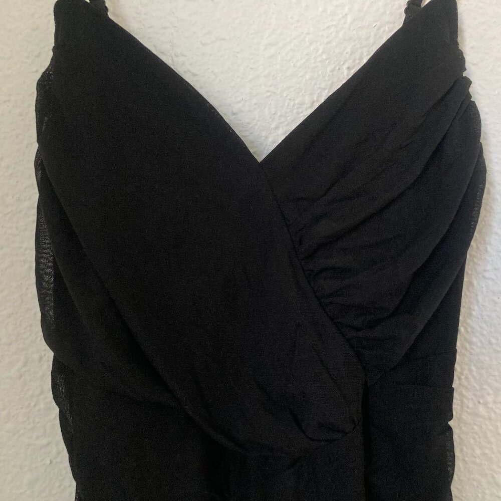 Lulus Feeling Hot Black Ruched Bodycon Midi Dress, Size M